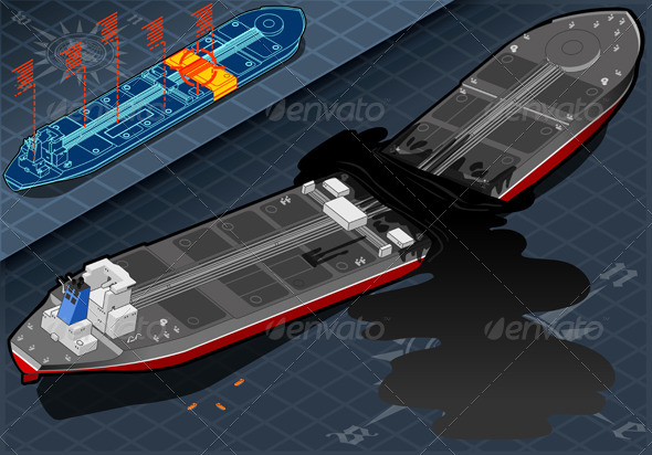 Isometric Ship Tanker Destroyed in Two Parts Isometric Ship Tanker Destroyed in Two Parts