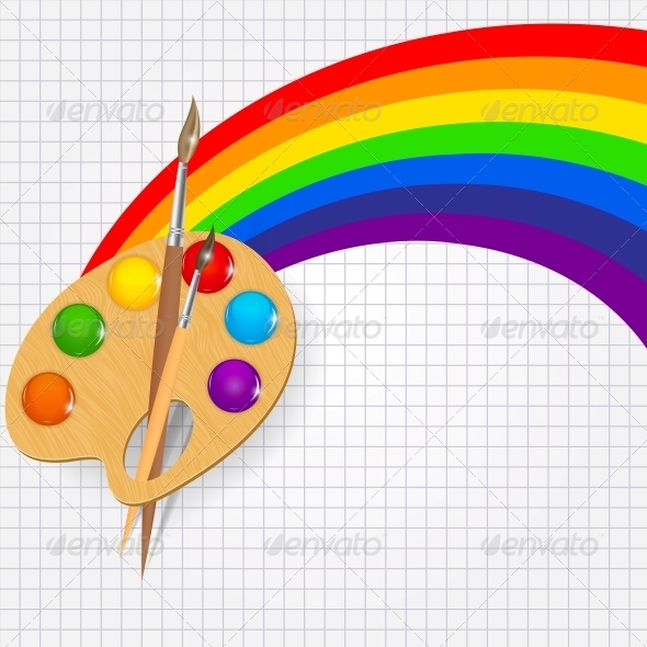 Wooden Art Palette with Paints and Brush Wooden Art Palette with Paints and Brush