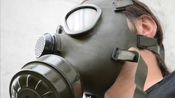 Bottom View of Gas Mask On Bottom View of Gas Mask On