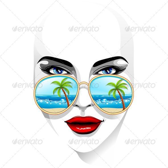 Girl s Portrait Wearing Sunglasses with Tropical Girl s Portrait Wearing Sunglasses with Tropical