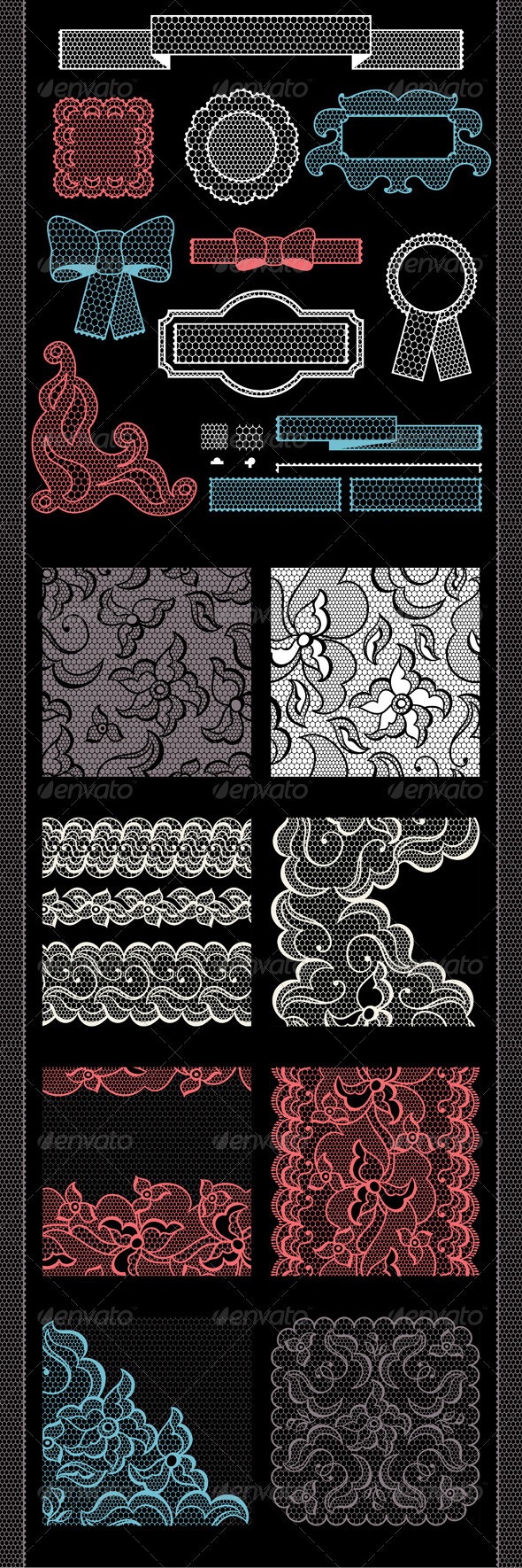 Lace Decorations and Seamless Patterns Lace Decorations and Seamless Patterns