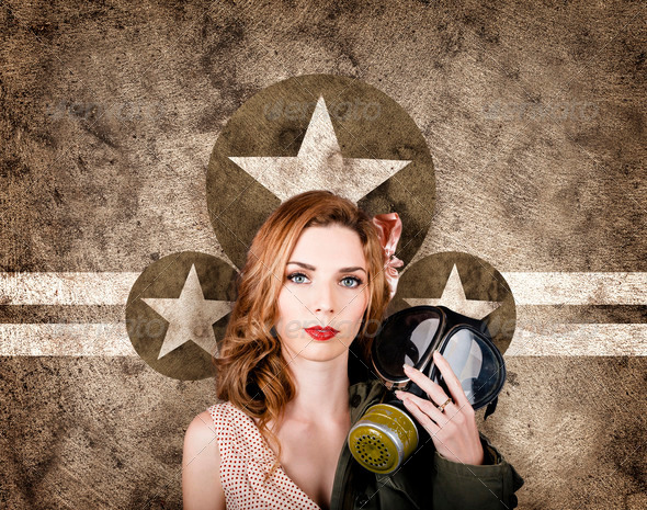 Fifties army pin up woman. Remembrance day - Stock Photo - Images