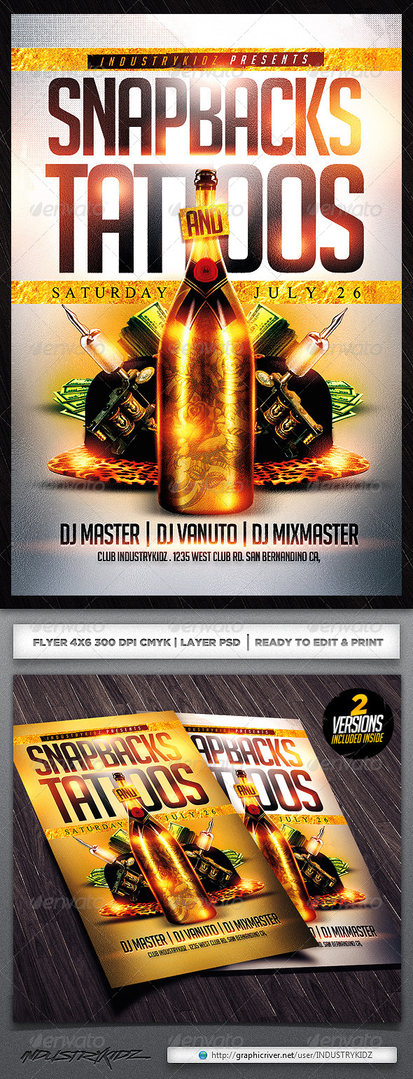 Snapbacks and Tattoos Flyer Template - Clubs & Parties Events