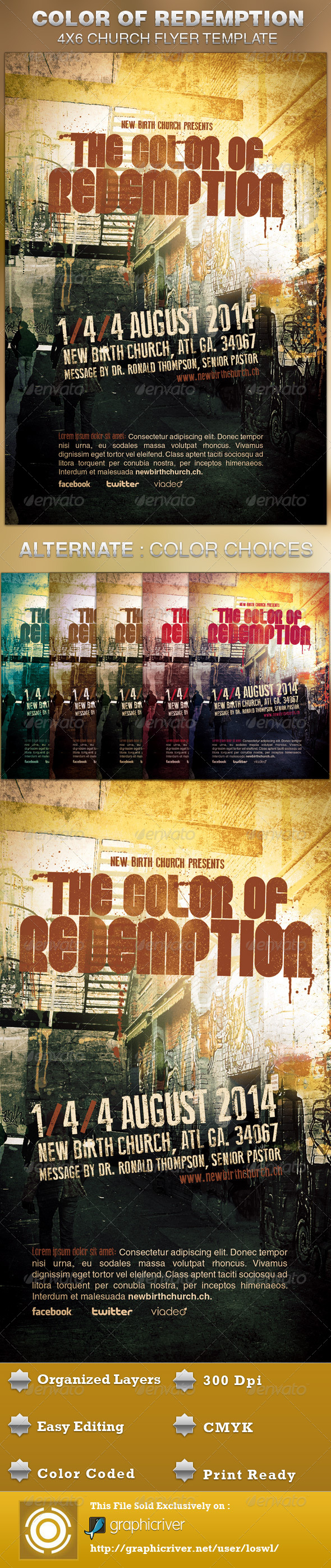 The Color of Redemption Church Flyer Template - Church Flyers