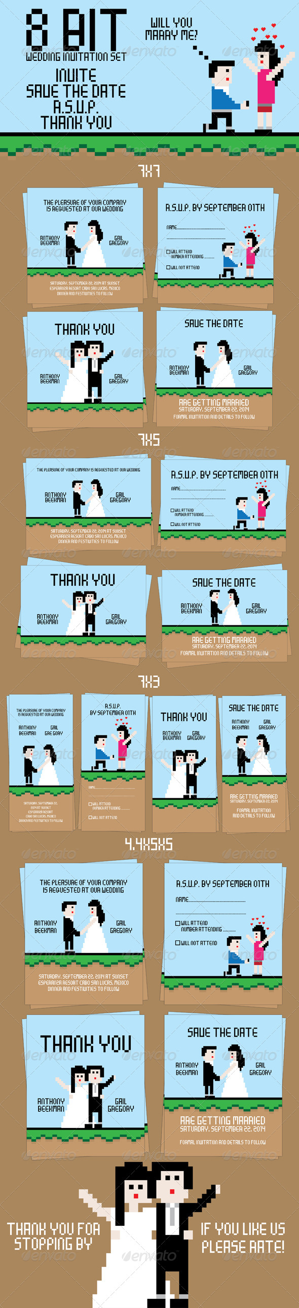 8 Bit Wedding Invitation Set