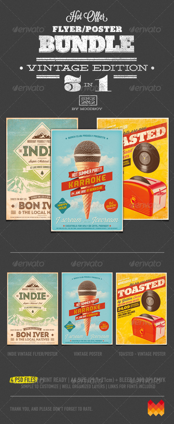Vintage Flyers/Posters Bundle - Events Flyers