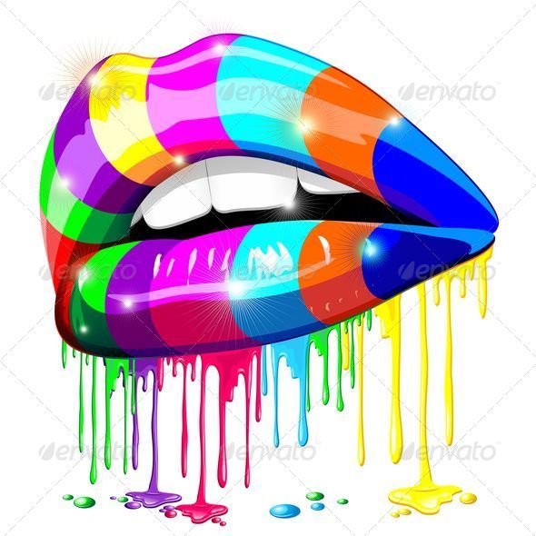 Sensual Lips Psychedelic Rainbow Glowing Paint