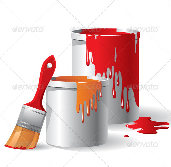 Paint Buckets and Paintbrush Paint Buckets and Paintbrush