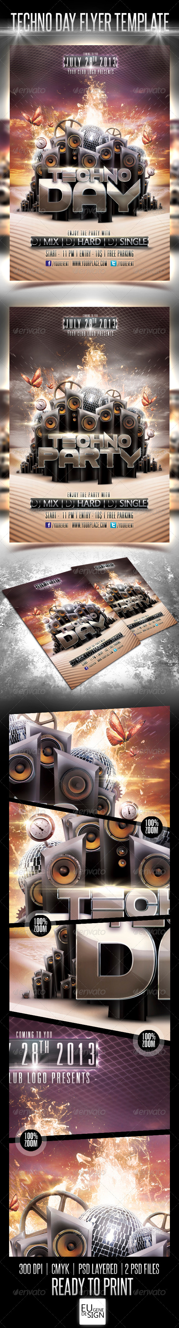 Techno Day Flyer Template - Clubs & Parties Events