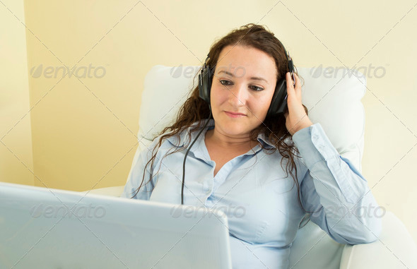 listening to music on the laptop