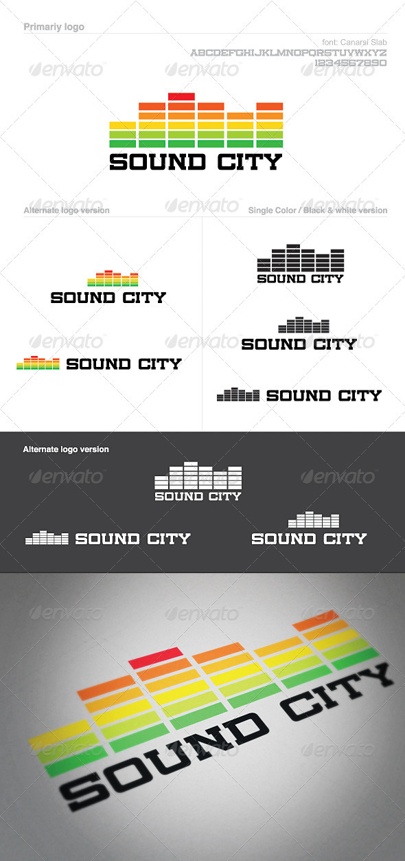 Sound City Logo Template: Graphic Equalizer Volume - Vector Abstract