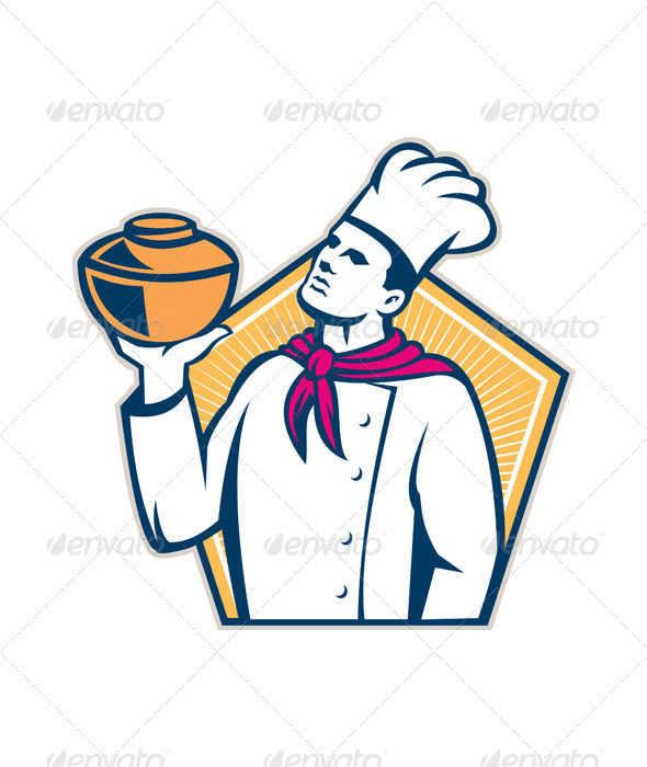 Chef Cook Holding Pot Retro Chef Cook Holding Pot Retro