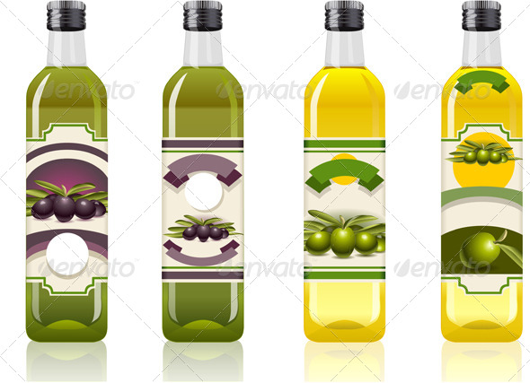 Four Olive Oil Bottles with Labels Four Olive Oil Bottles with Labels