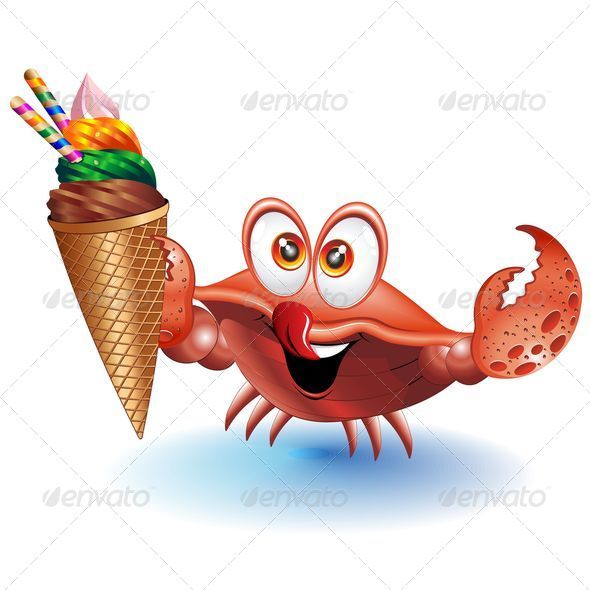 Crab Cartoon with Ice Cream