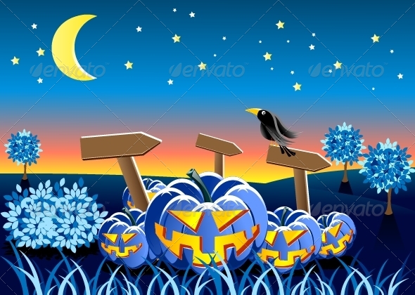 Landscape with Scary Pumpkins Landscape with Scary Pumpkins