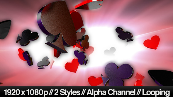 Playing Cards Suit Symbols Exploding Out To Screen Playing Cards Suit Symbols Exploding Out To Screen