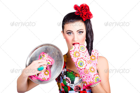 Surprised pinup woman cook - Stock Photo - Images
