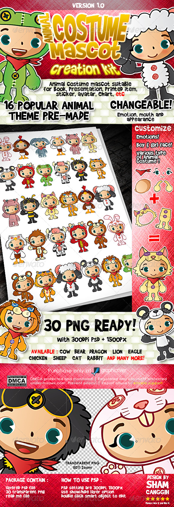 People With Cute Animal Costume Mascot - Characters Illustrations