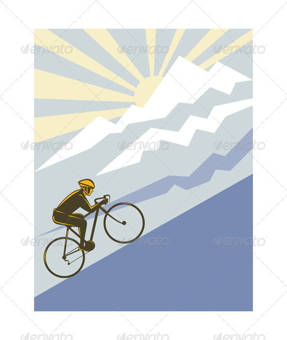 Cyclist Riding Bicycle up Mountain Cyclist Riding Bicycle up Mountain