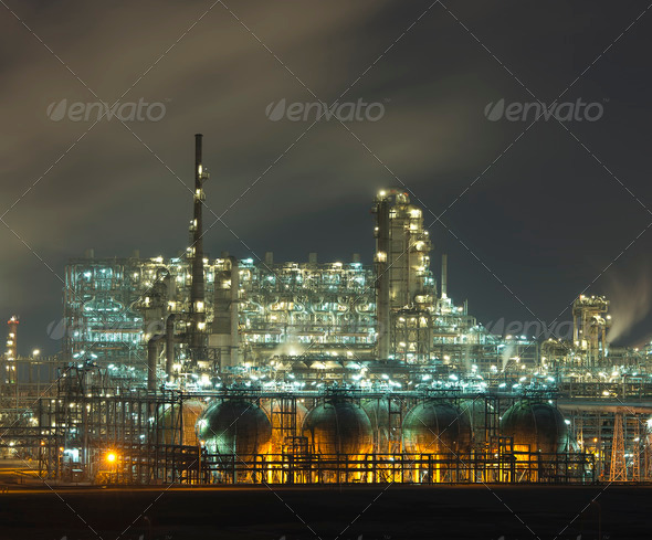 Refinery industrial plant with Industry boiler at night