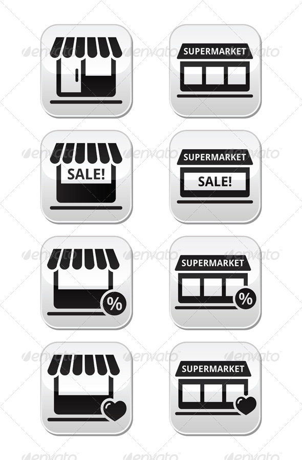 Single Shop or Store Supermarket Vector Buttons Single Shop or Store Supermarket Vector Buttons