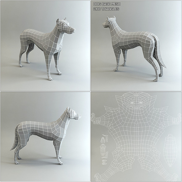 Low Poly Base Mesh Dog - 3DOcean Item for Sale