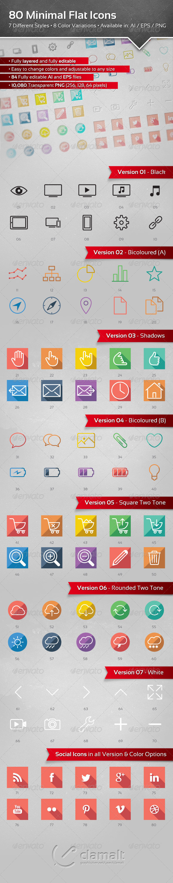 80 Minimal Flat Icons - Icons
