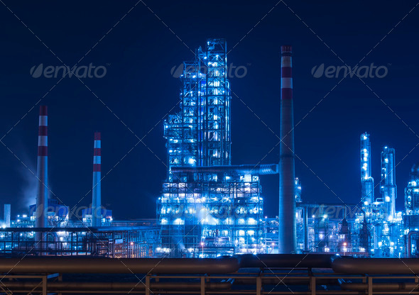 Refinery industrial plant with Industry boiler at night