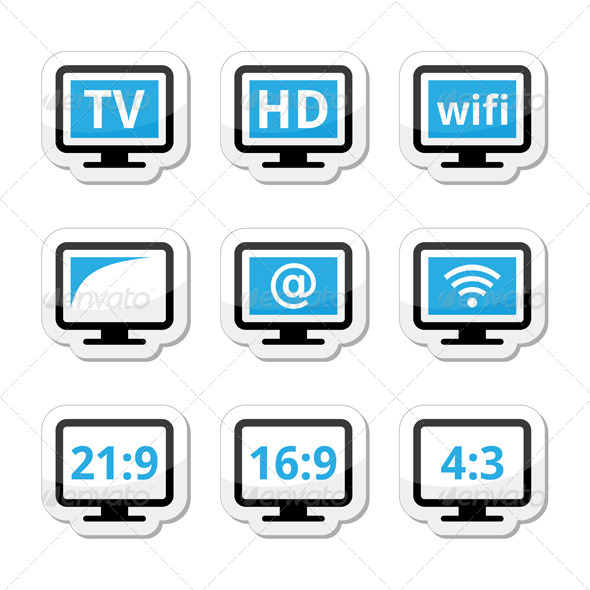 TV Monitor Screen Icons Set TV Monitor Screen Icons Set