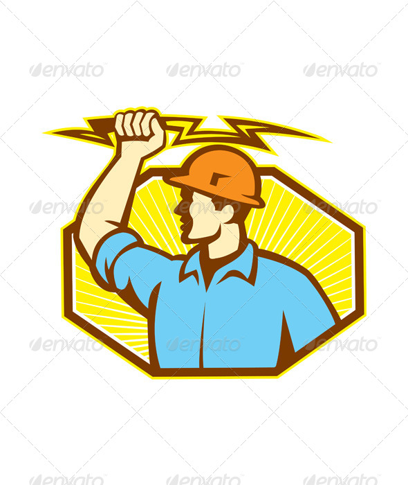 Electrician Wielding Lightning Bolt Electrician Wielding Lightning Bolt