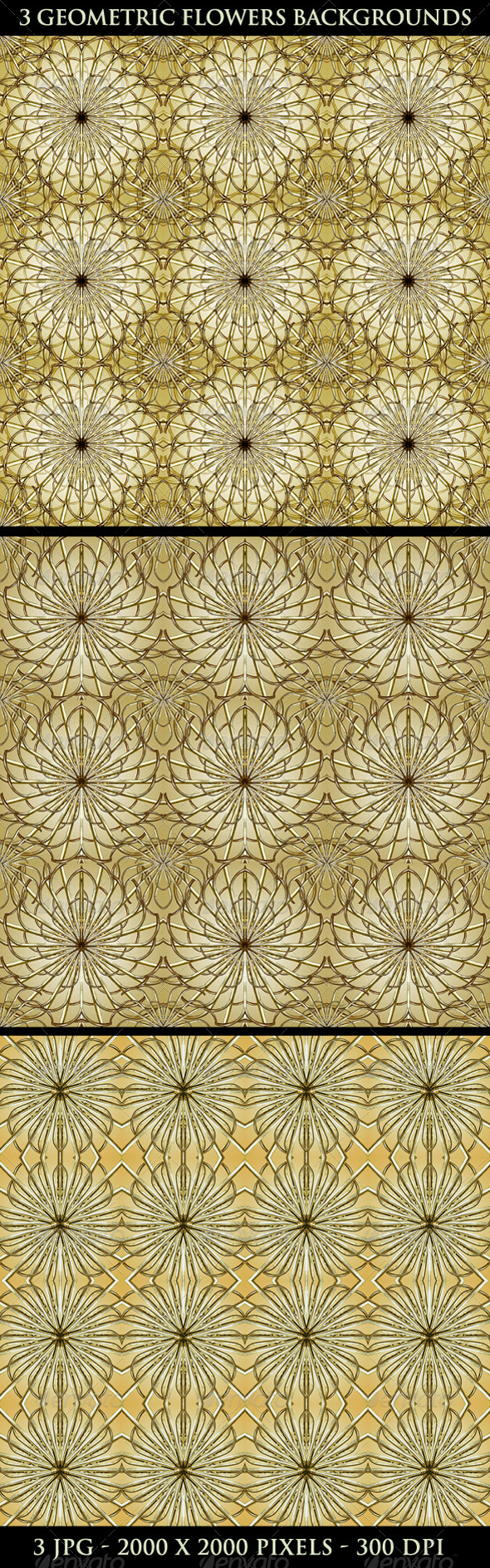 3 Geometric Flowers Backgrounds - Flourishes / Swirls Decorative