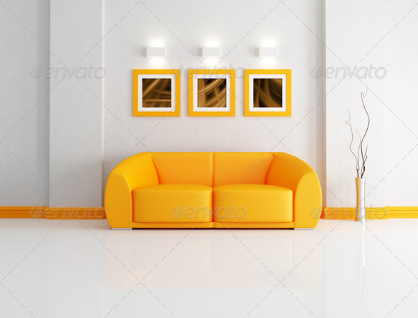 bright orange and white living room