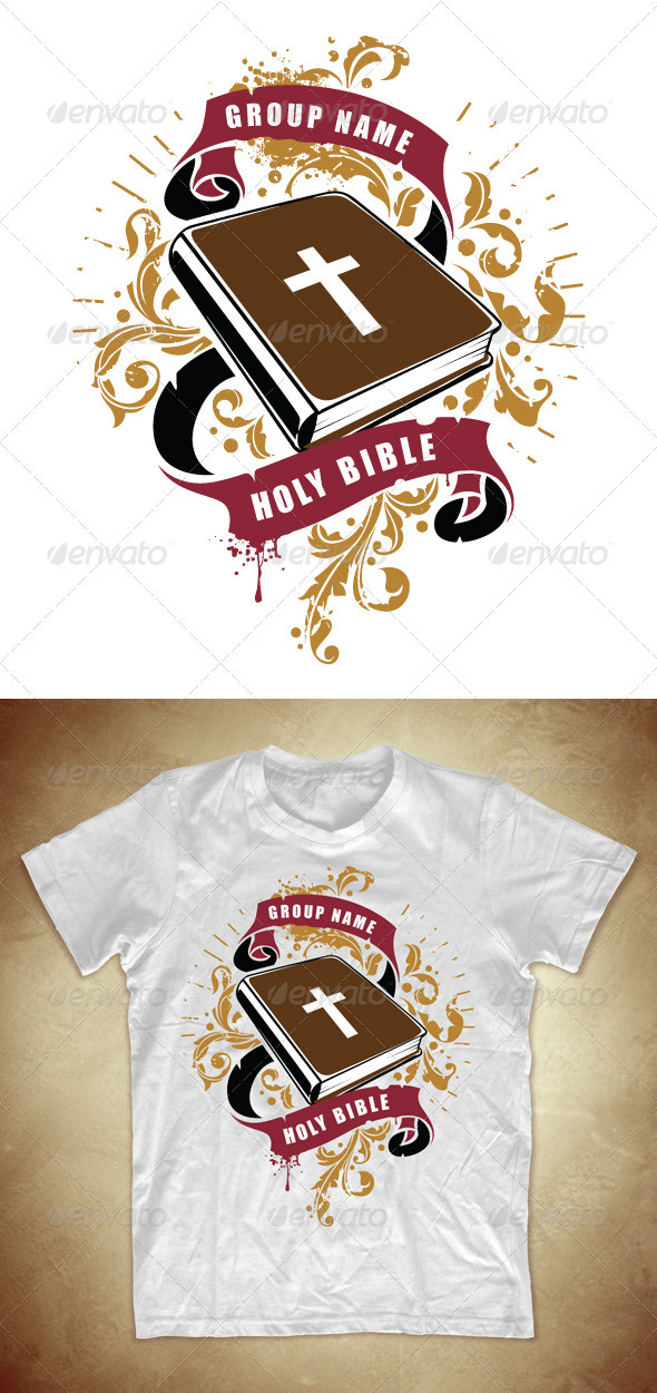 Grunge T-shirt design with Bible book Grunge T-shirt design with Bible book