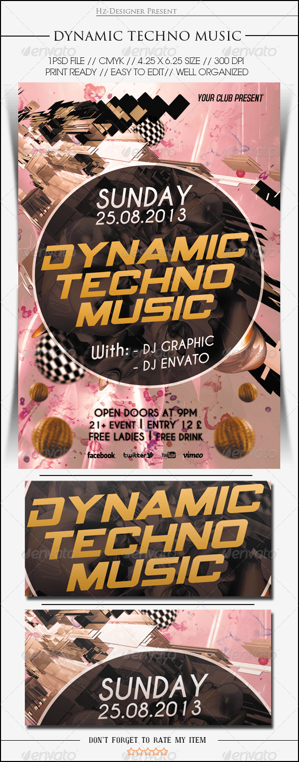 Dynamic Techno Music Party Flyer - Events Flyers