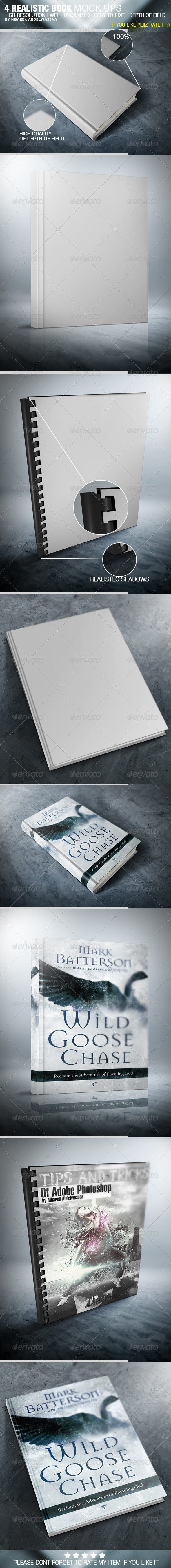 4 Realistic Book Cover Mock Ups 4 Realistic Book Cover Mock Ups