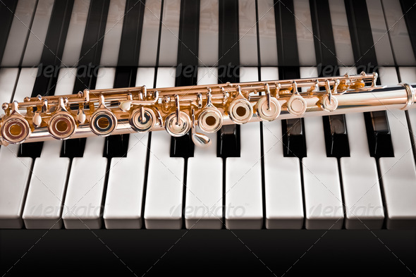 14k Rose gold flute on piano keys