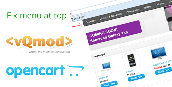 Opencart fix menu bar to top Vqmod Opencart fix menu bar to top Vqmod