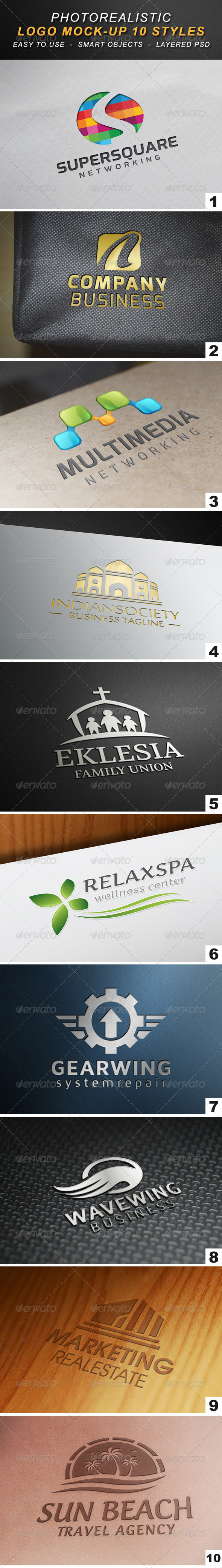 Photorealistic Logo Mock-Up 10 Styles Photorealistic Logo Mock-Up 10 Styles