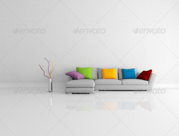 bright colored minimalist living room