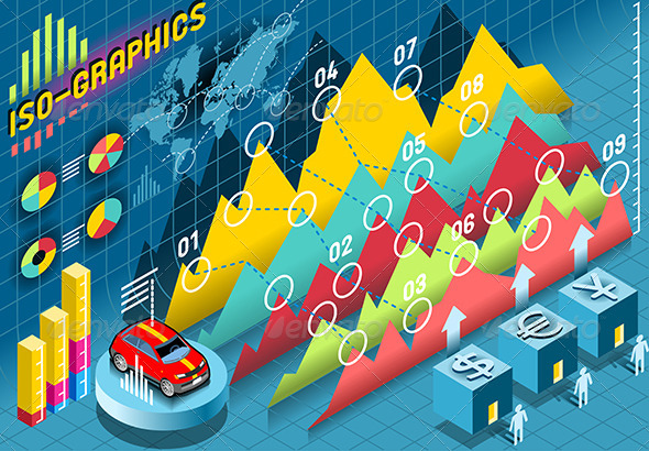 Isometric Infographic Histogram Elements with Cars Isometric Infographic Histogram Elements with Cars