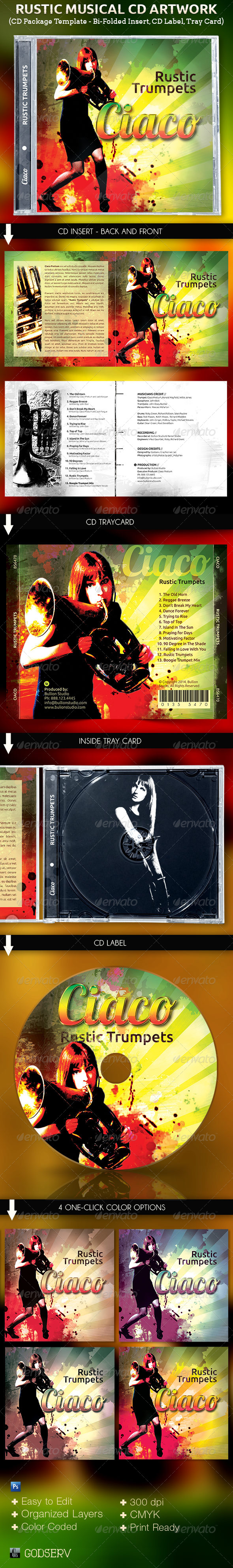 Rustic Musical CD Artwork Template - CD & DVD artwork Print Templates