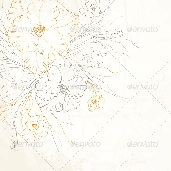 Floral Background with Hand Drawn Irises Floral Background with Hand Drawn Irises