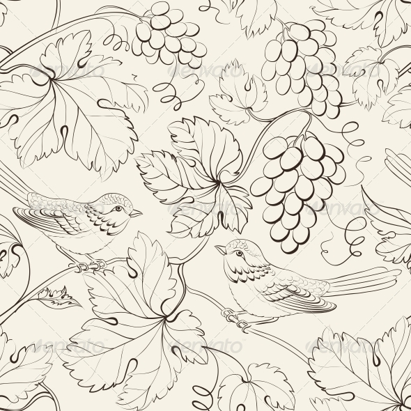 Bird and Grape Seamless Pattern Bird and Grape Seamless Pattern