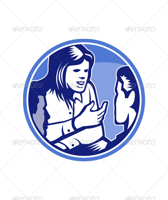 Office Worker Businesswoman Discussion Woodcut Office Worker Businesswoman Discussion Woodcut