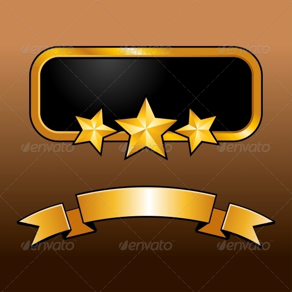 Shiny Golden Label with Star and Ribbon Shiny Golden Label with Star and Ribbon