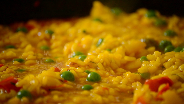 Paella Rice Boiling Close Up Paella Rice Boiling Close Up