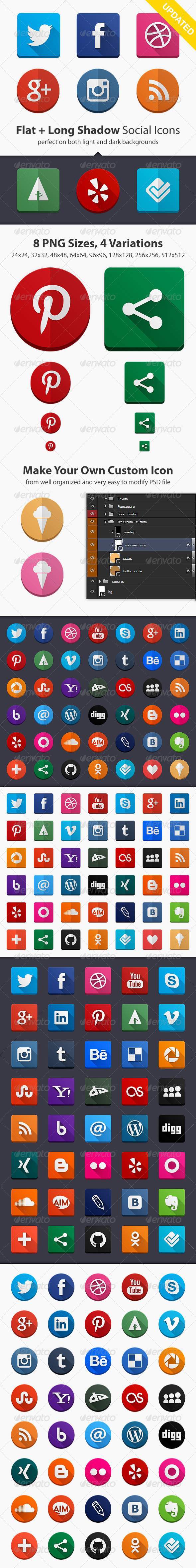 160 Flat & Long Shadow Social Icons 160 Flat & Long Shadow Social Icons