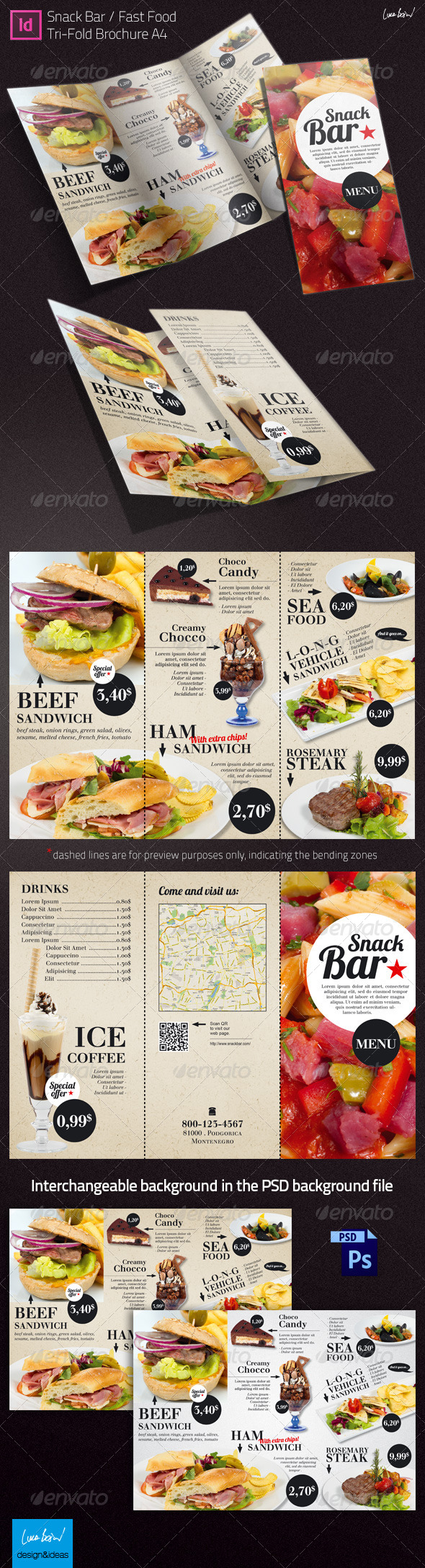 Trifold Brochure Snack Bar Menu GraphicRiver