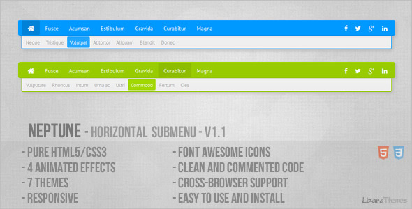 Neptune Horizontal Submenu Neptune Horizontal Submenu