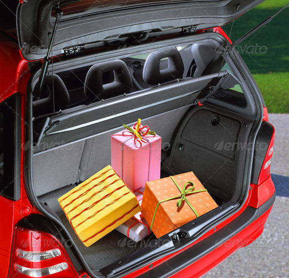 present boxes in a car